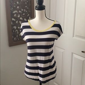 👚✨ Talbots Navy Striped and Yellow Ribbed Top - Size M Petite